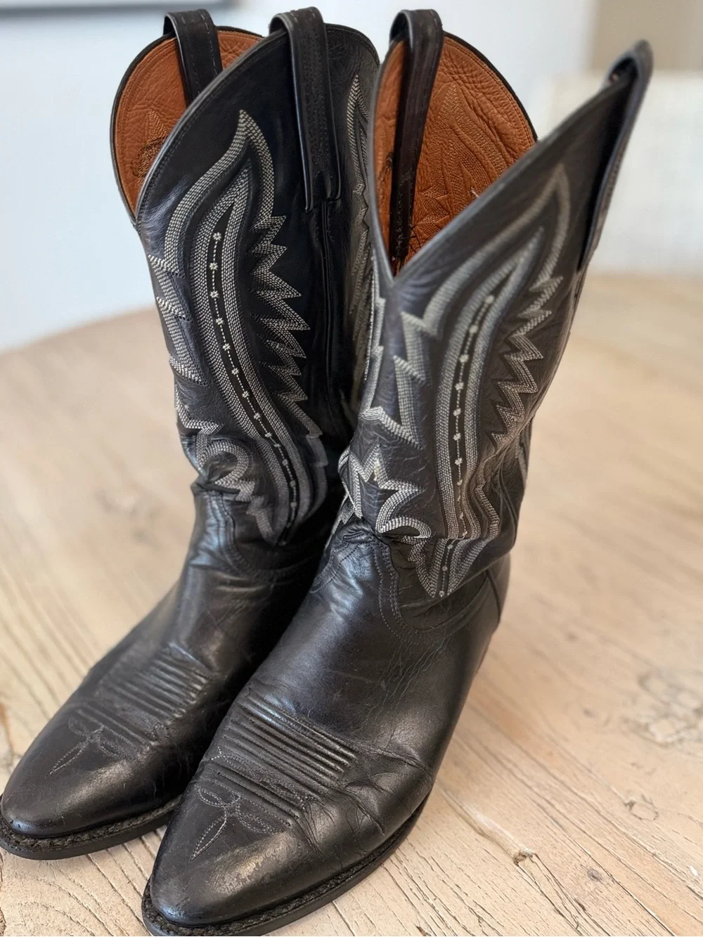 Lucchese Men’s Black Leather Western Cowboy Boots Size 9.5 E Wide
